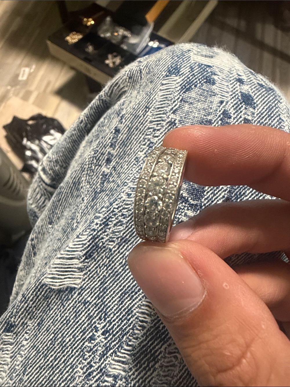 Sterling Silver Blue and Clear CZ Pavé Band Ring - Women Jewelry